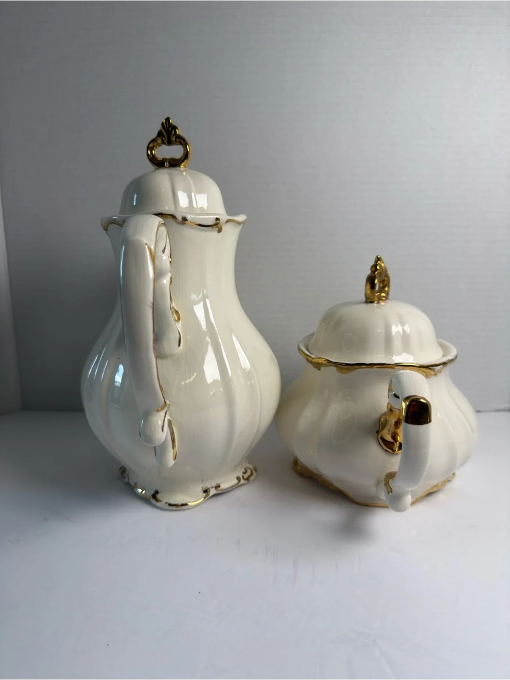 Elegant Cream and Gold Porcelain Set - Decorative Teapot and Coffee Pot vintage